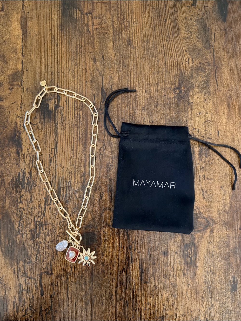 Mayamar Gold Charm Necklace with Paperclip Chain /Waterproof & Tarnish Free